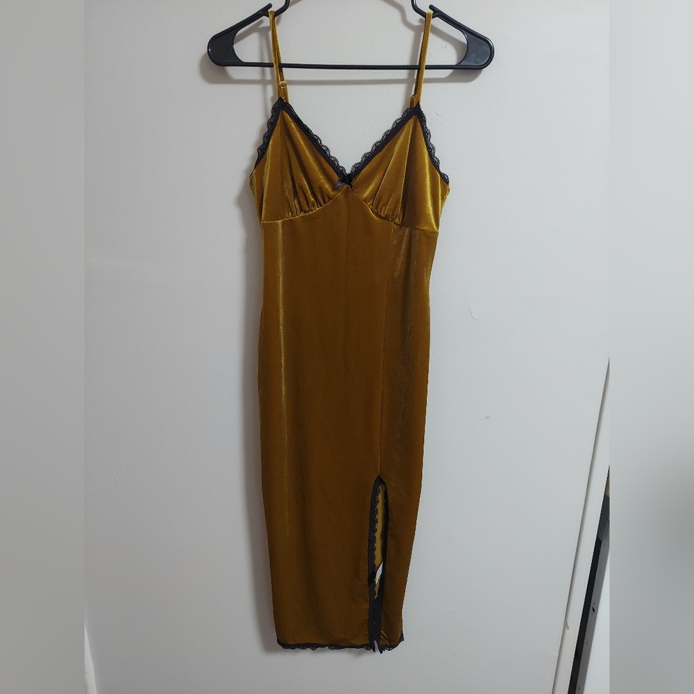 Forever 21 Gold Velvet Dress with Black Lace